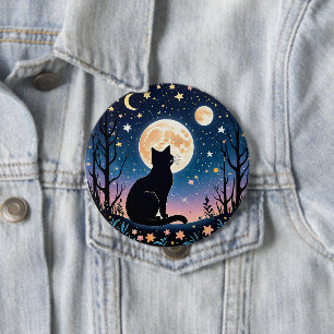 Mystical Cat Moon Button Cute Night Sky Cat Pin