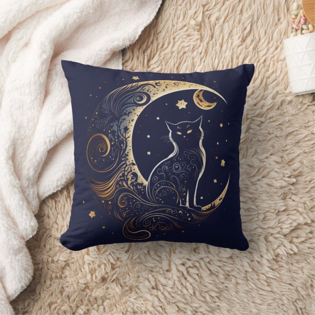 Mystical Cat Moon - Celestial Gift Cushion (Blanket)