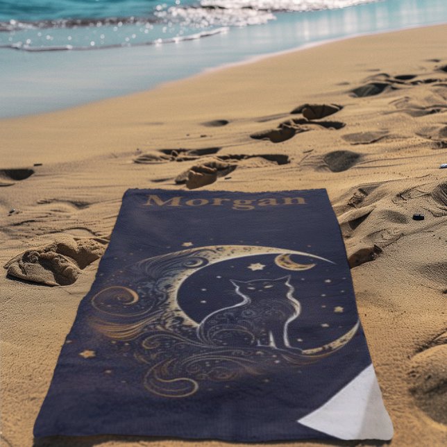 Mystical Cat Moon - Personalised Celestial Gift Beach Towel (Creator Uploaded)