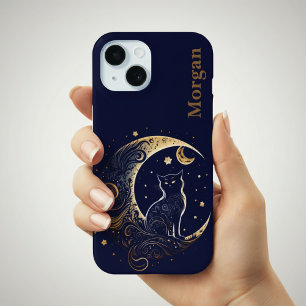 Mystical Cat Moon - Personalised Celestial Gift iPhone 15 Case