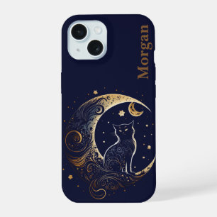 Mystical Cat Moon - Personalised Celestial Gift iPhone 15 Case
