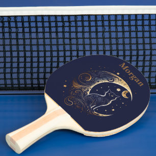 Mystical Cat Moon - Personalised Celestial Gift Ping Pong Paddle