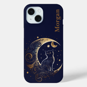 Mystical Cat Moon - Personalized Celestial Gift iPhone 15 Case