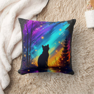 Mystical Cat Northern Lights Cushion