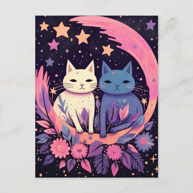 Mystical Cats Under the Stars Postcard (Front)