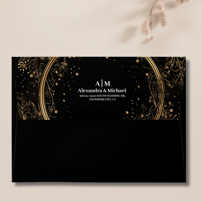 Mystical Celestial Black and Gold Wedding Envelope (Creator Uploaded)
