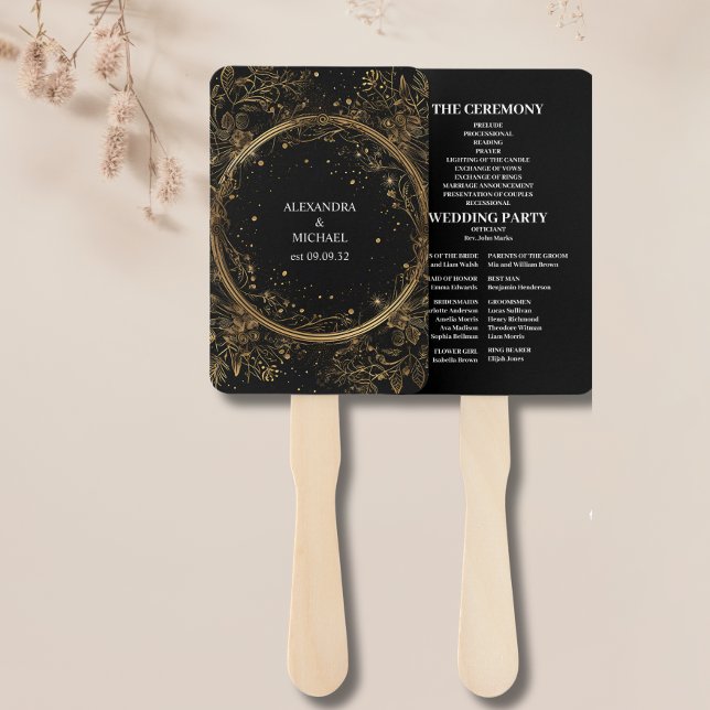 Mystical Celestial Black and Gold Wedding Hand Fan (Creator Uploaded)