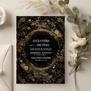 Mystical Celestial Black and Gold Wedding Invitation
