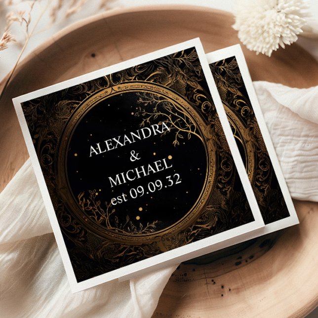 Mystical Celestial Black and Gold Wedding Napkin (Creator Uploaded)