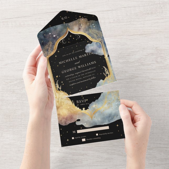 Mystical Celestial Blue Wedding All In One Invitation (Tearaway)