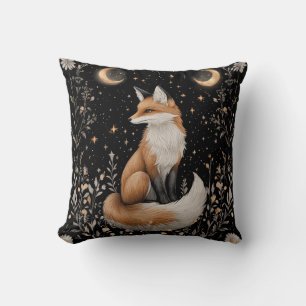 Mystical Celestial Fox and Flowers Cushion