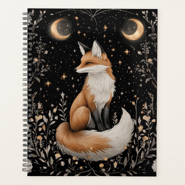 Mystical Celestial Fox and Flowers Planner (Front)