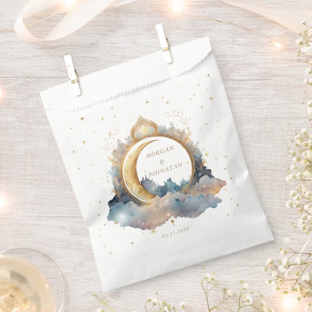 Mystical Celestial Gold Moon Wedding Favour Bags (Clipped)