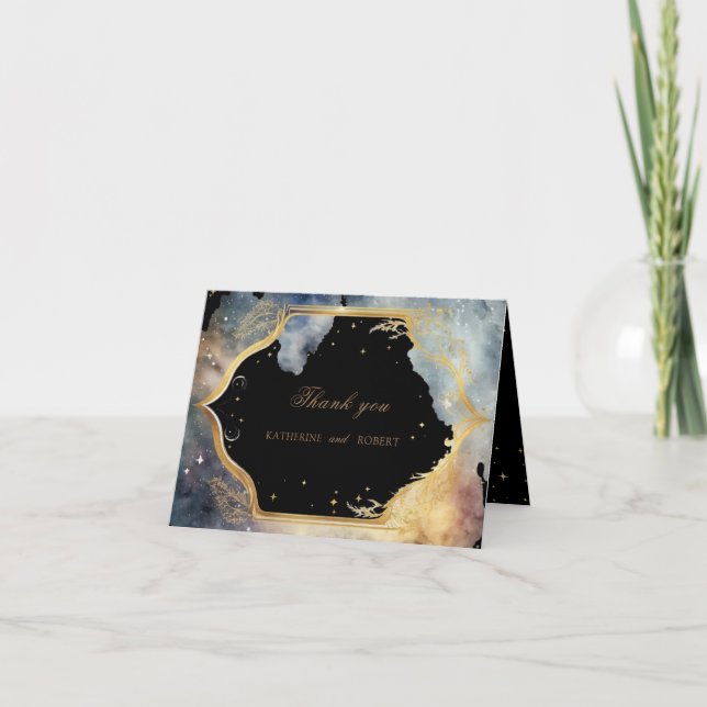 Mystical Celestial Gold Moon Wedding  Thank You Card (Front)