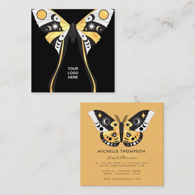 Mystical Celestial Gold Moths Business Card (Front/Back)