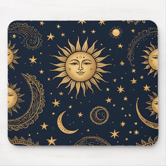 Mystical Celestial Moon and Sun Design Mouse Pad (Front)