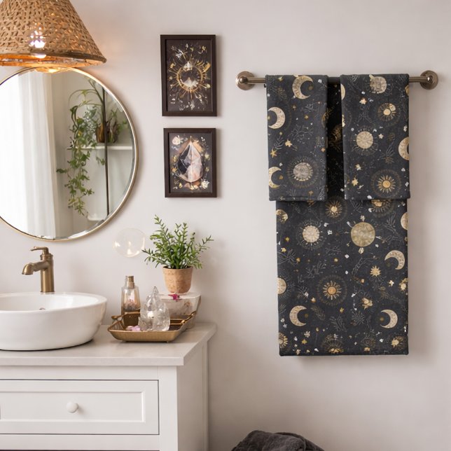 Mystical Celestial Moon Pattern Bath Towel Set (Creator Uploaded)