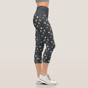Mystical Celestial Moon Pattern  Capri Leggings