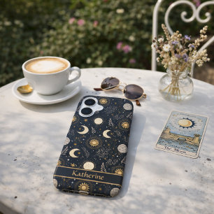 Mystical Celestial Moon Pattern Custom Name iPhone 16 Case