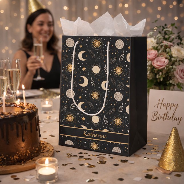 Mystical Celestial Moon Pattern Custom Name Medium Gift Bag (Creator Uploaded)