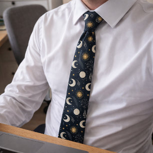 Mystical Celestial Moon Pattern Tie