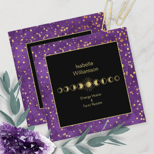 Mystical Celestial Moon Phase Amethyst Spiritual Square Business Card