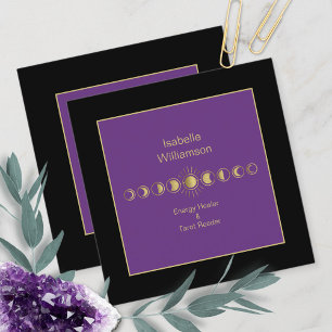 Mystical Celestial Moon Stars Amethyst Spiritual Square Business Card