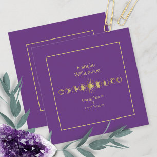 Mystical Celestial Moon Stars Amethyst Spiritual Square Business Card