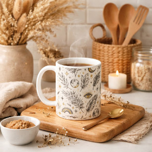 Mystical Celestial Moon Stars Pattern Coffee Mug