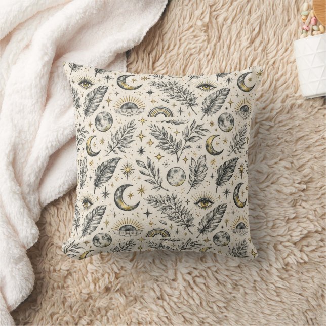 Mystical Celestial Moon Stars Pattern Cushion (Blanket)