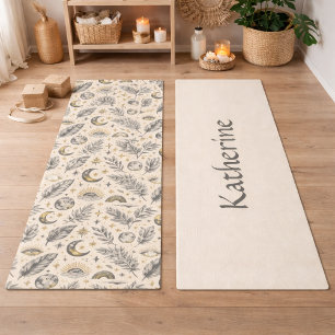 Mystical Celestial Moon Stars Pattern Custom Name Yoga Mat