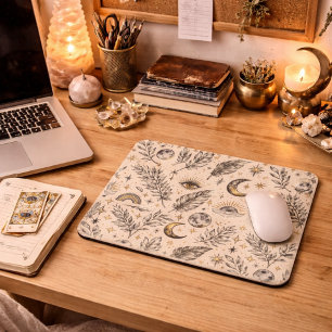 Mystical Celestial Moon Stars Pattern Mouse Pad