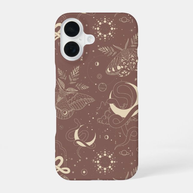 Mystical Celestial Night Moth & Serpent Pattern iPhone 16 Case (Back)