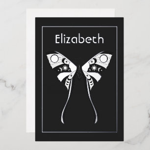 Mystical Celestial Silver Moth Foil Invitation