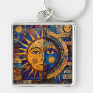 Mystical Celestial Sun Moon Alchemy Key Ring