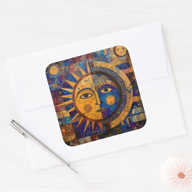 Mystical Celestial Sun Moon Alchemy Square Sticker (Envelope)