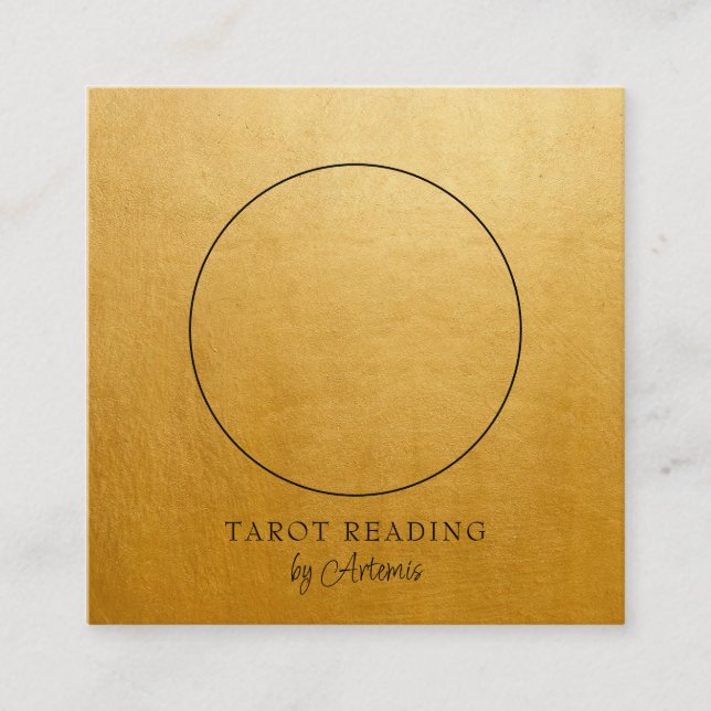 Mystical Celestial Sun Moon Tarot Reader Gold Square Business Card (Front)