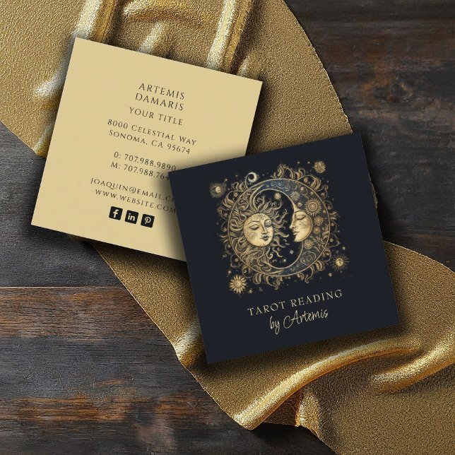 Mystical Celestial Sun Moon Tarot Reader Square Business Card (Creator Uploaded)