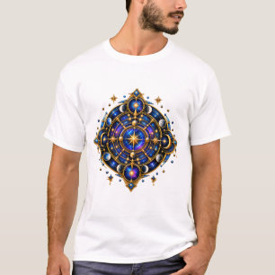 Mystical Celestial Symbol Gold Blue Cosmic Emblem T-Shirt