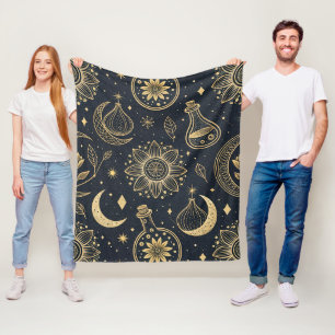 Mystical Celestial Witchcraft - Gold Botanical Fleece Blanket