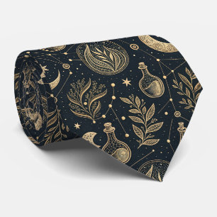 Mystical Celestial Witchcraft - Gold Botanical Tie