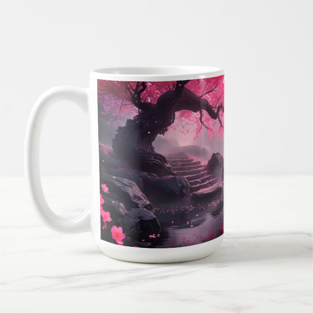 Mystical Cherry Blossom Path – Enchanted Stairway  Coffee Mug (Left)