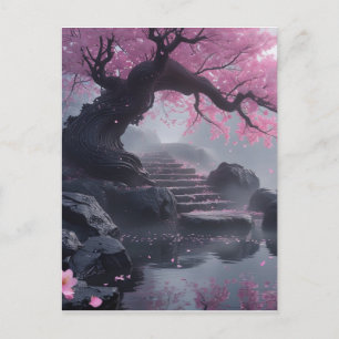 Mystical Cherry Blossom Path – Enchanted Stairway  Postcard