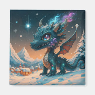 Mystical Chibi Dragon Winter Landscape Magnet