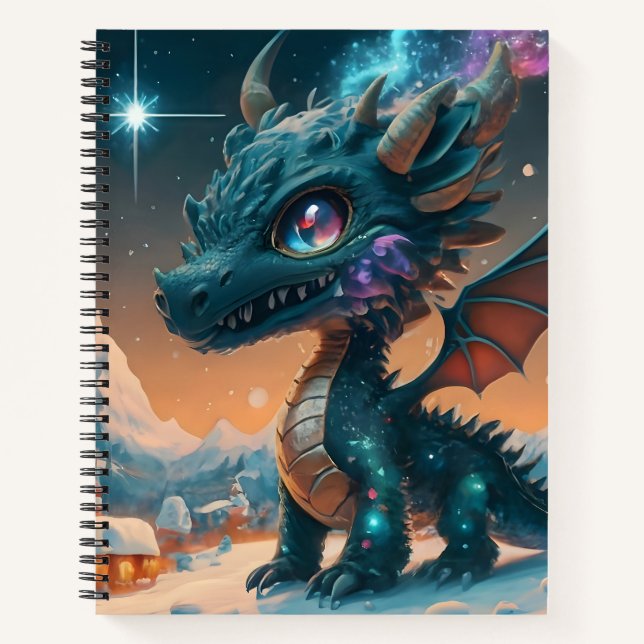 Mystical Chibi Dragon Winter Landscape  Notebook (Front)