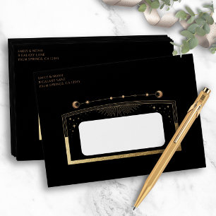 Mystical Chic Black Gold Sun Moon Stars Wedding Envelope
