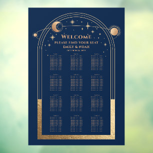 Mystical Chic Blue Gold Sun Moon Stars Wedding