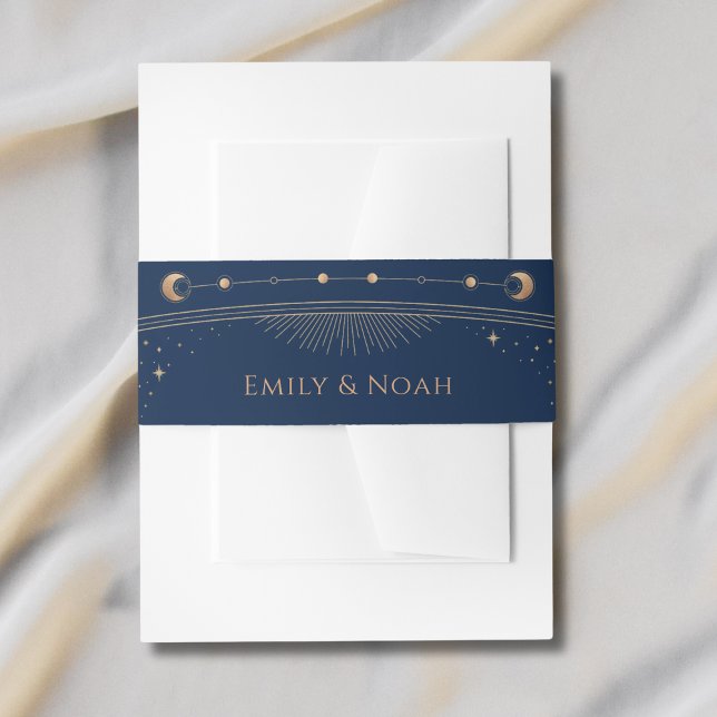 Mystical Chic Blue Gold Sun Moon Stars Wedding  Invitation Belly Band (Creator Uploaded)