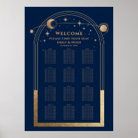 Mystical Chic Blue Gold Sun Moon Stars Wedding