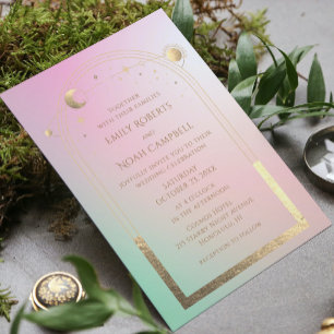 Mystical Chic Pastel Star Moon Photo Space Invitation